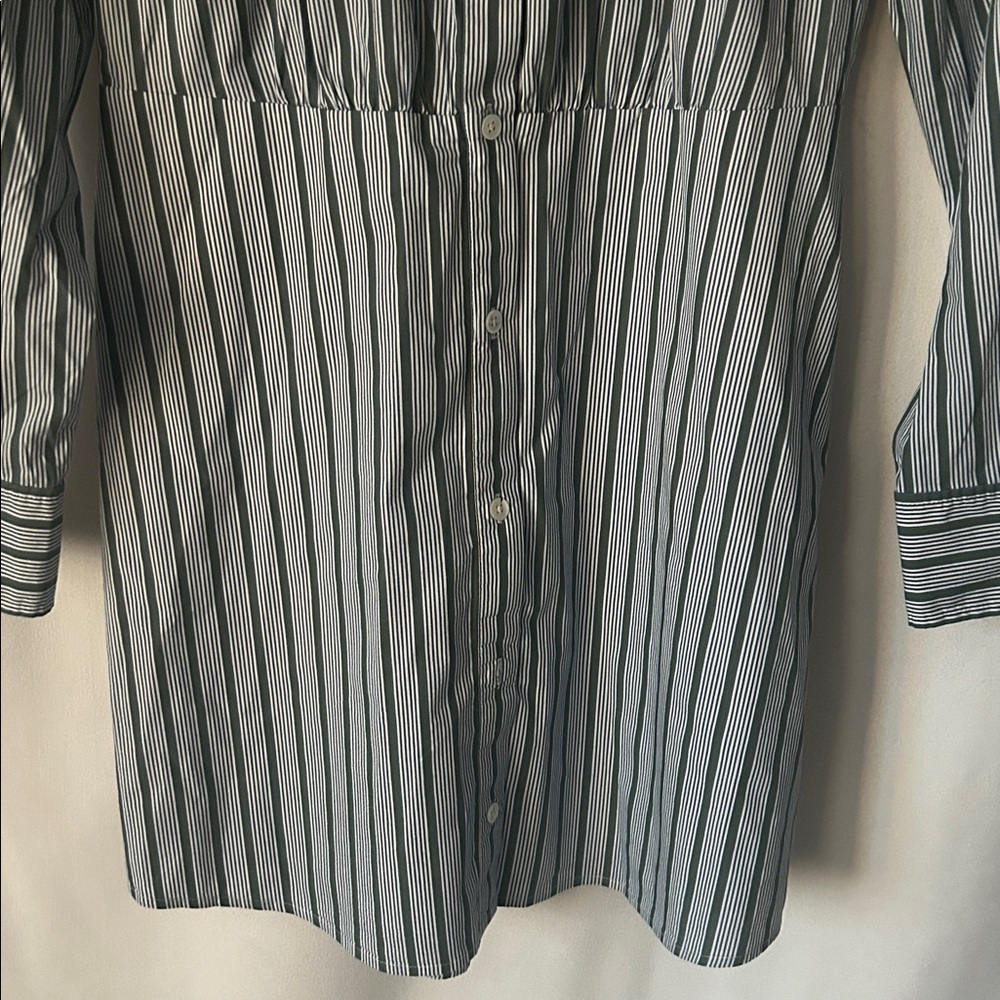 Veronica Beard Navy/Green Striped Long Sleeve Cotton Shirt Dress **Size 6** 🌺🌺 - Picture 4 of 6